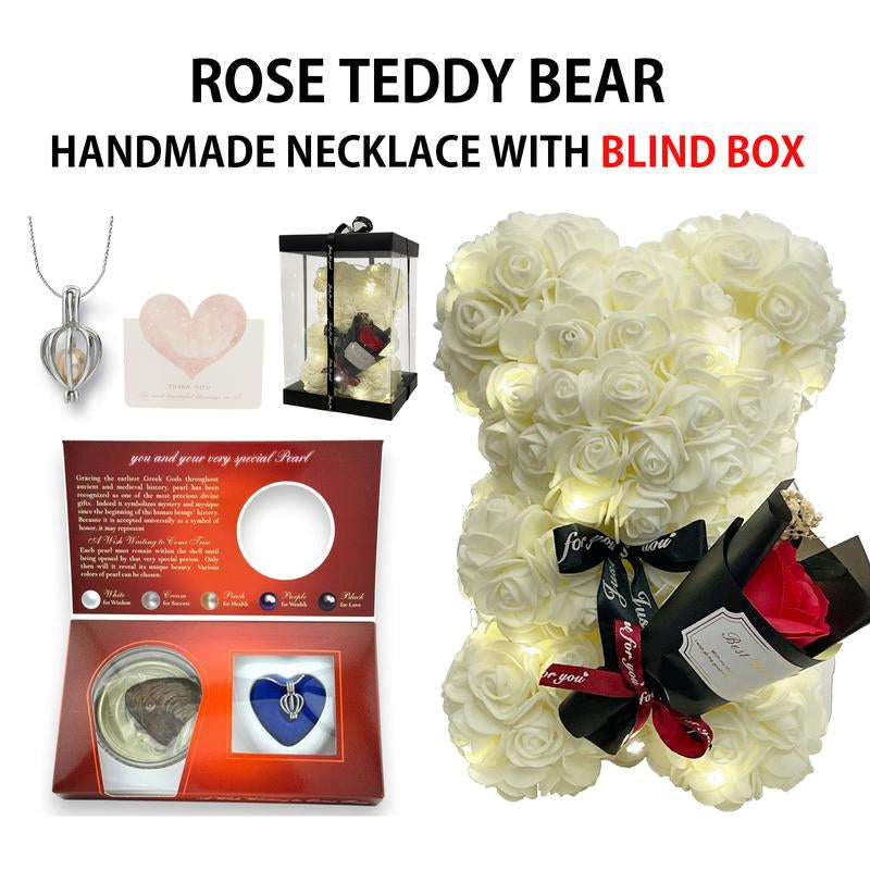 Elegant Artificial Floral Necklace Featuring Rose Teddy Bear and Authentic Pearls - Ideal Gift for Valentine's Day, Birthdays, and Special Occasions
