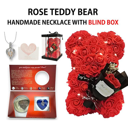 Elegant Artificial Floral Necklace Featuring Rose Teddy Bear and Authentic Pearls - Ideal Gift for Valentine's Day, Birthdays, and Special Occasions